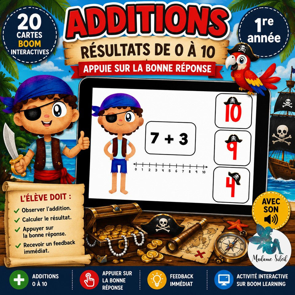 Addition 0-10 Les pirates Boom cards