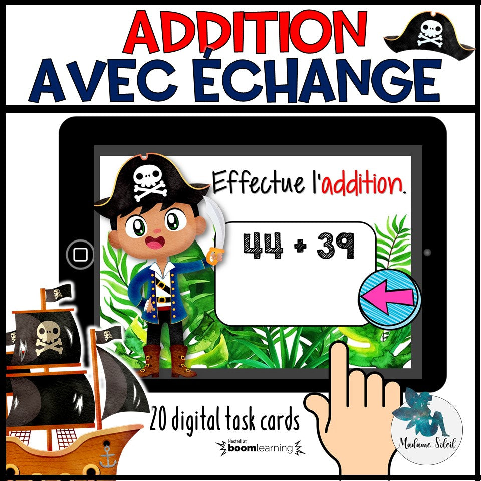 Addition de nombres à 2 chiffres avec échange - Boom Cards