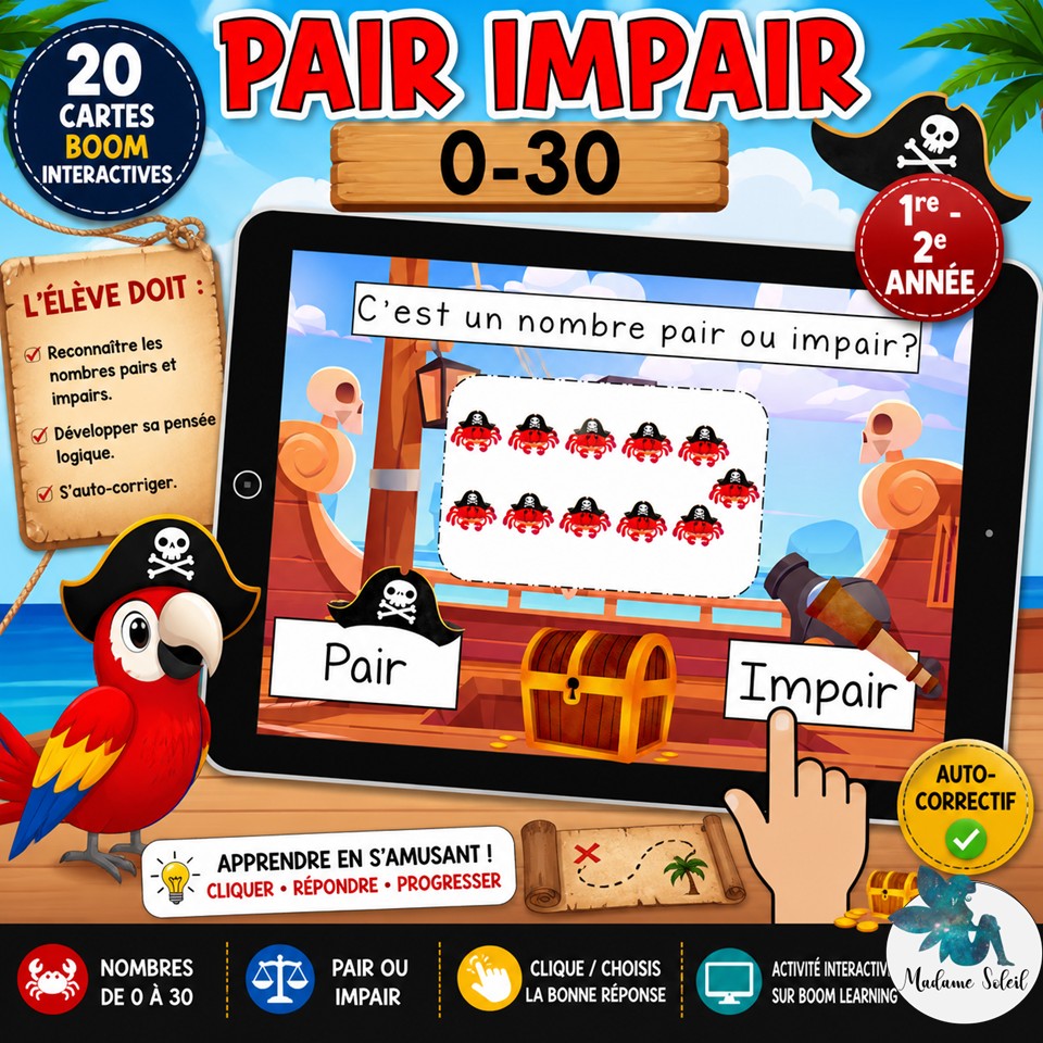 Nombre pair et impair 0-30 Boom Cards