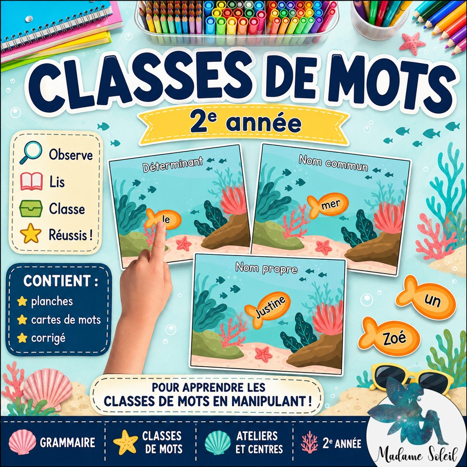 Classes de mots à la plage 2e année