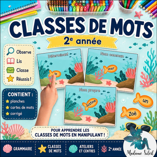 Classes de mots à la plage 2e année