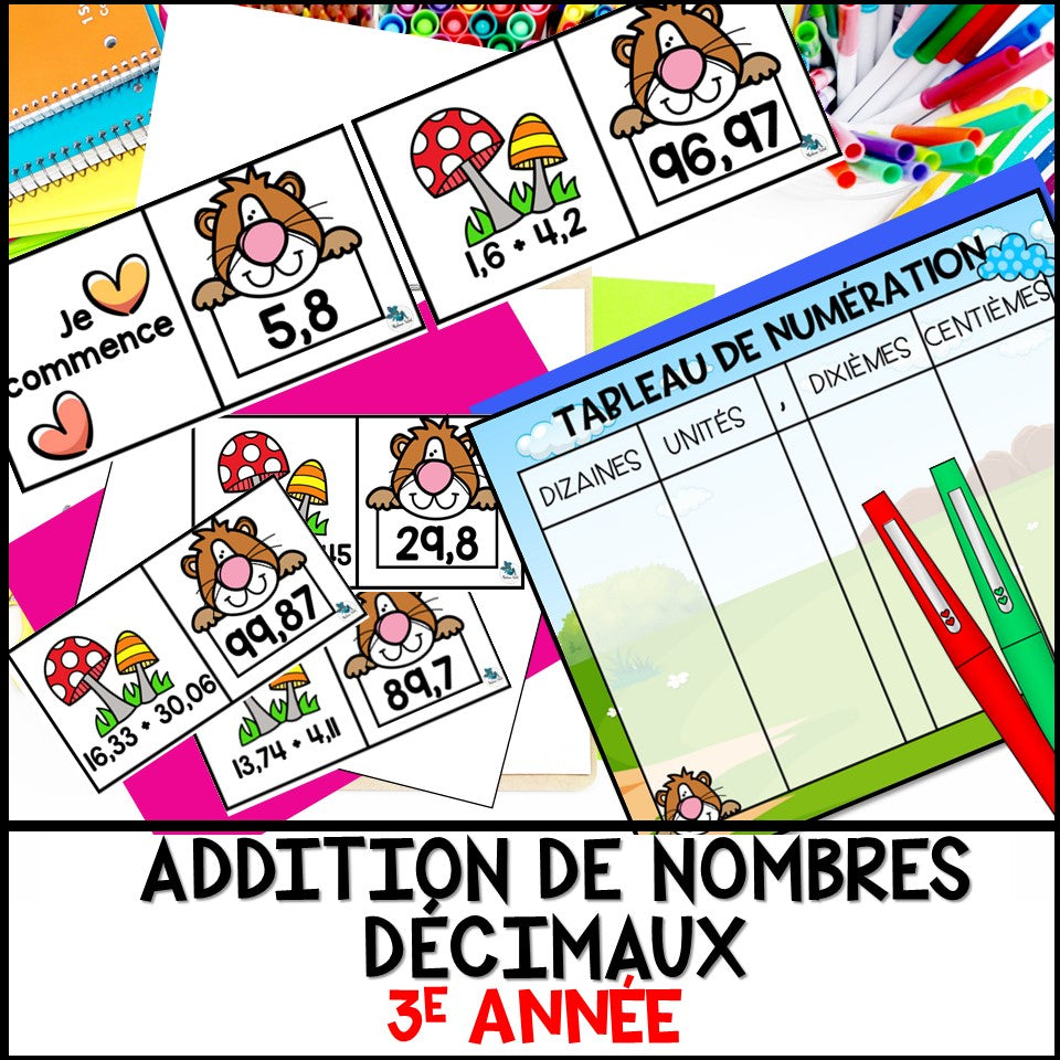 Addition de nombres décimaux sans retenue