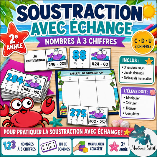 Soustraction avec échange en 2e année - Les dominos
