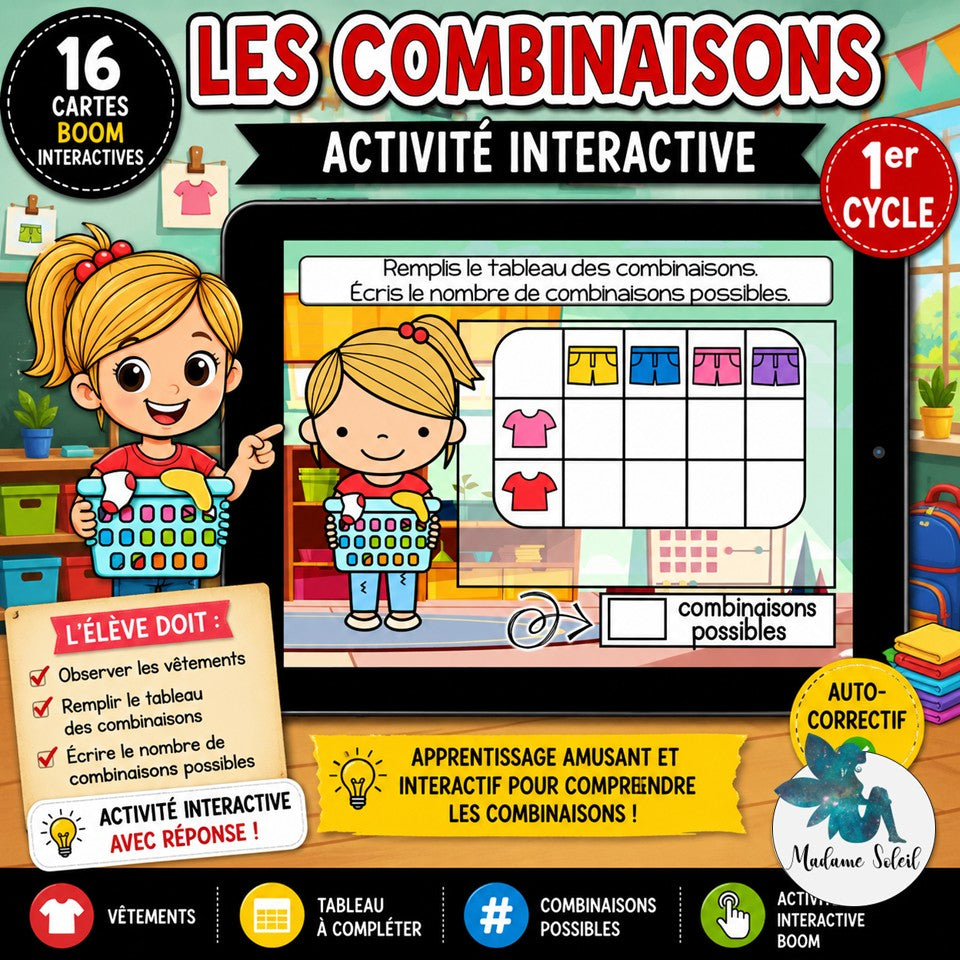 Les combinaisons possibles Boom Cards