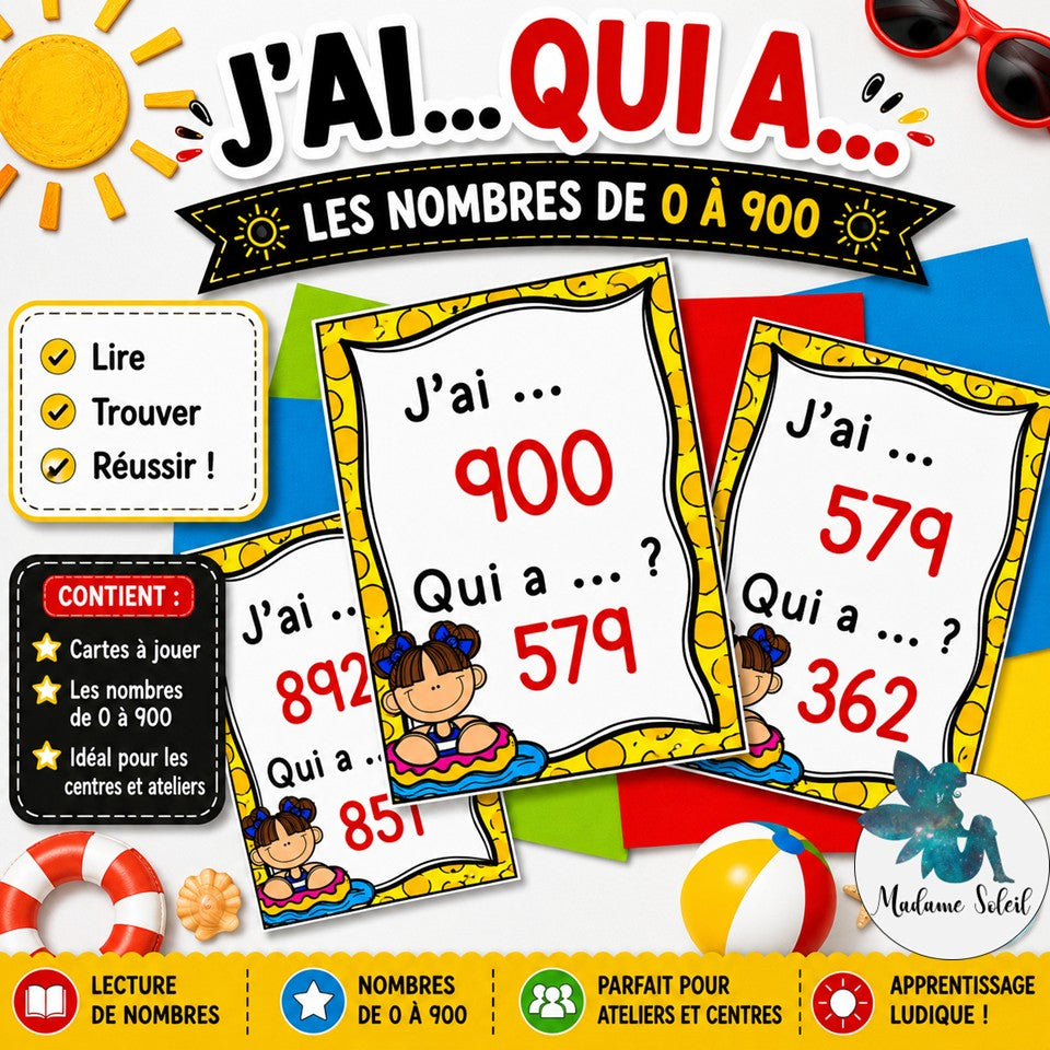 J'ai ... Qui a ...? Les nombres de 0 à 900