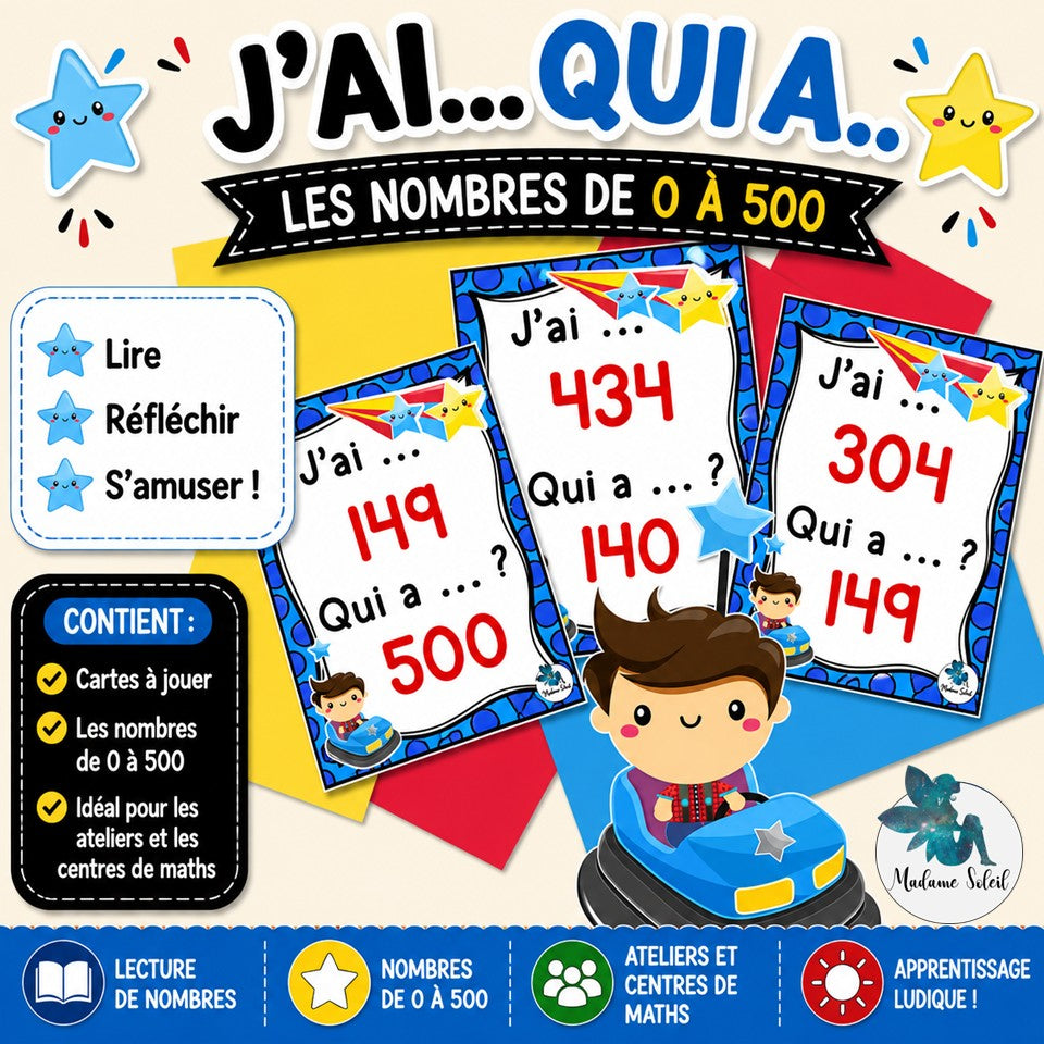 J'ai ... Qui a ...? Les nombres de 0 à 500