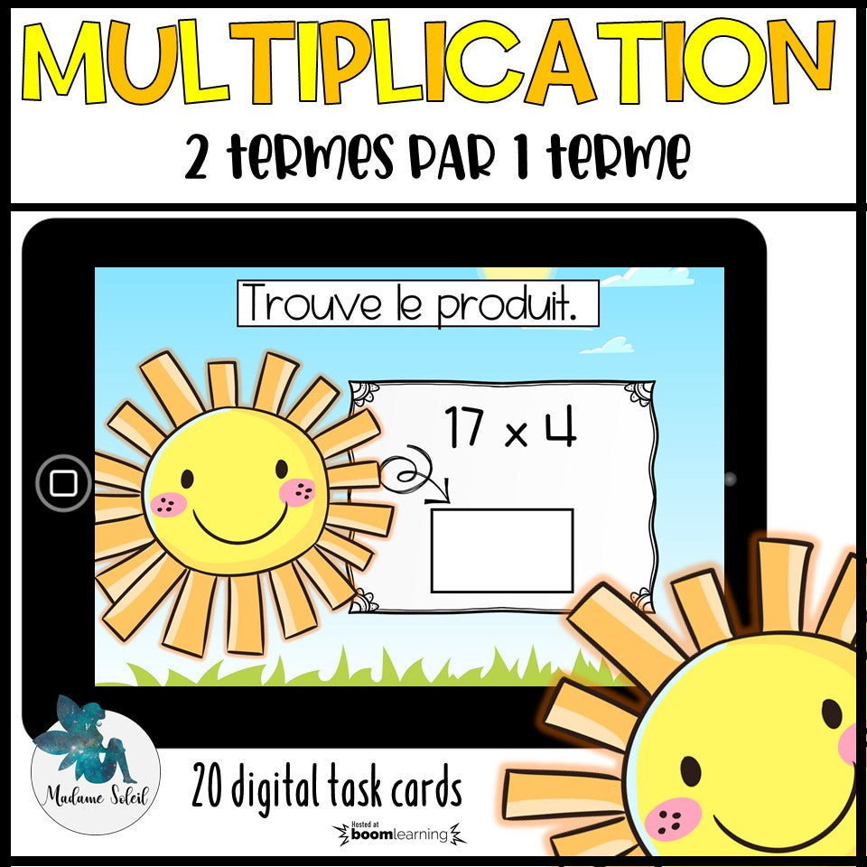 Multiplication 2 termes par 1 terme Boom Cards