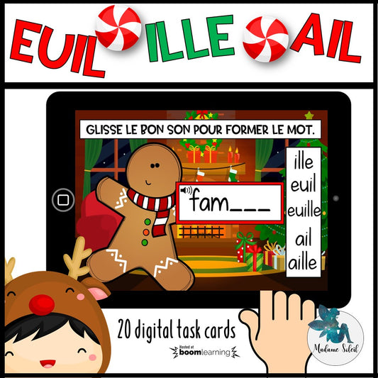 Sons complexes de Noël (ille, euil, euille, ail, aille) - Boom Cards
