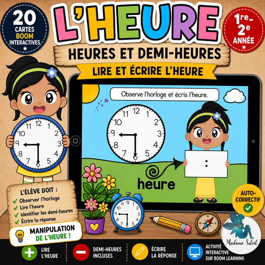 Lire l'heure 1re et 2e année Boom Cards