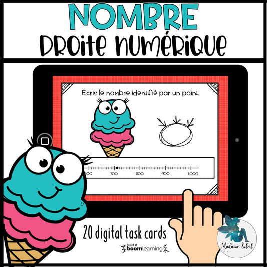 Nombre sur une droite numérique 0-1000 - Boom Cards