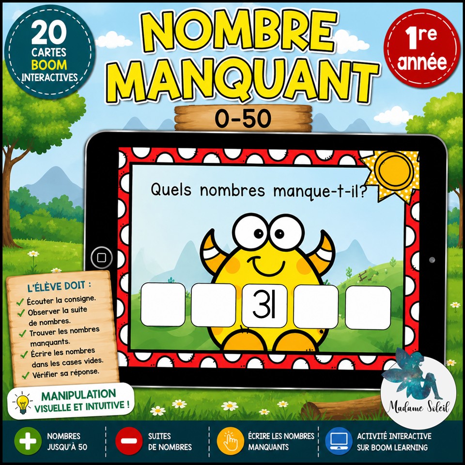Avant après entre monstres 0-50 | Boom Cards 1re année | Madame Soleil