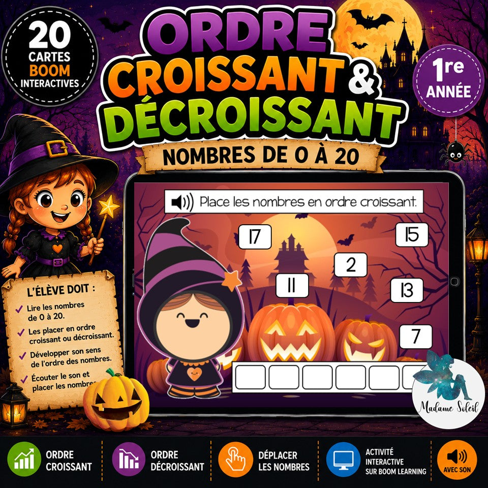 Ordre croissant décroissant 0-20 BOOMS CARDS