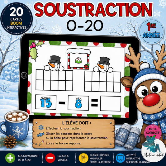 Soustraction de Noël 0-20 1re année Boom Cards