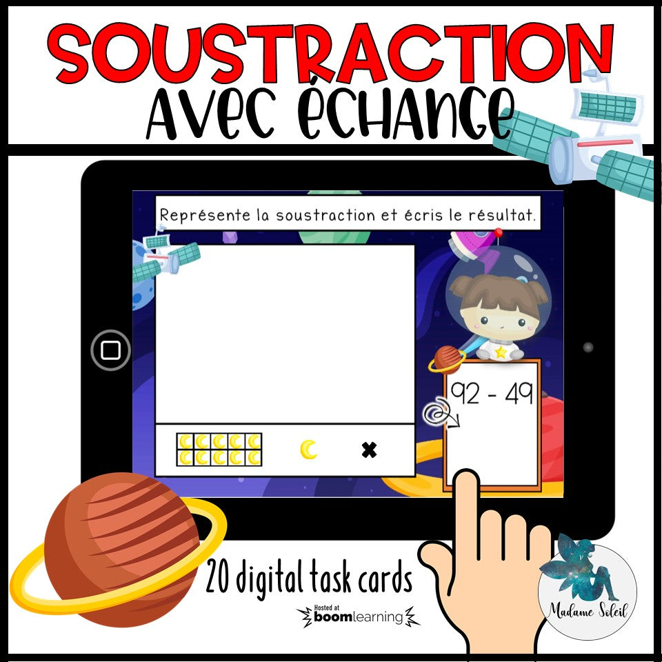 Soustraction de nombres à 2 chiffres avec échange - Boom Cards