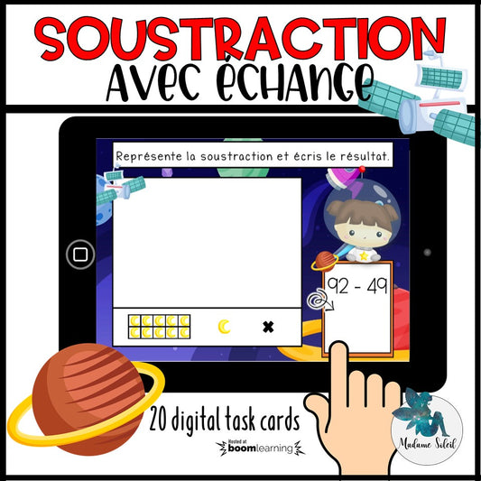 Soustraction de nombres à 2 chiffres avec échange - Boom Cards