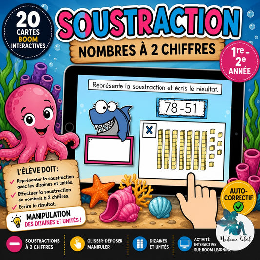 Soustraction de nombres à 2 chiffres Boom Cards