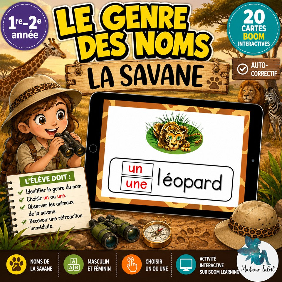 L'accord des mots en Safari BOOM CARDS