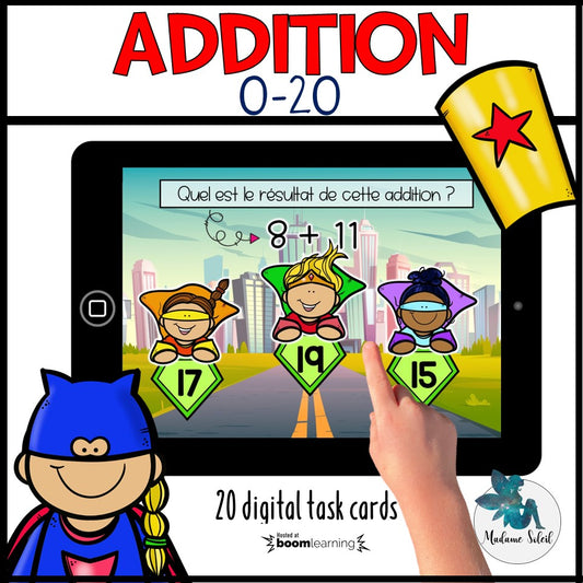 Addition 0-20 Les Superhéros Boom Cards