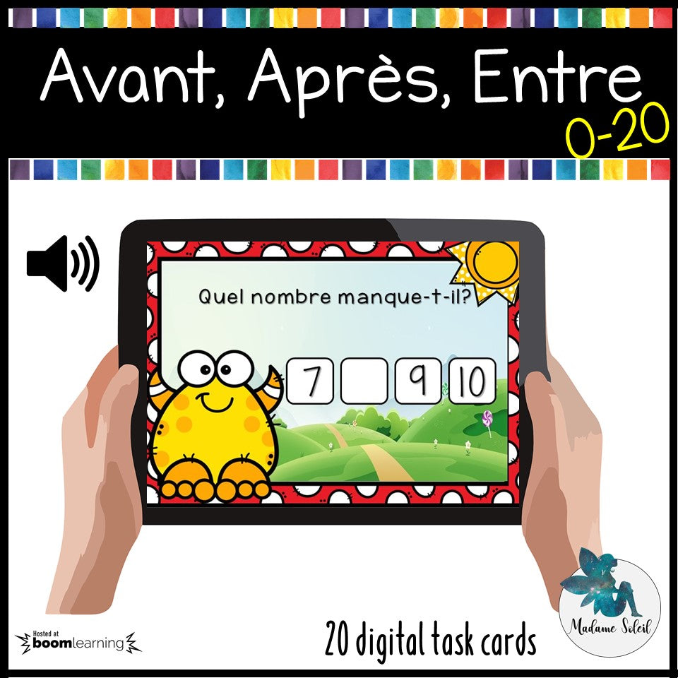Avant, Après, Entre : nombre manquant BOOM CARDS