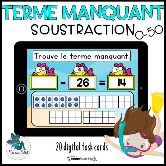 Terme manquant SOUSTRACTION 0-50 - Boom Cards