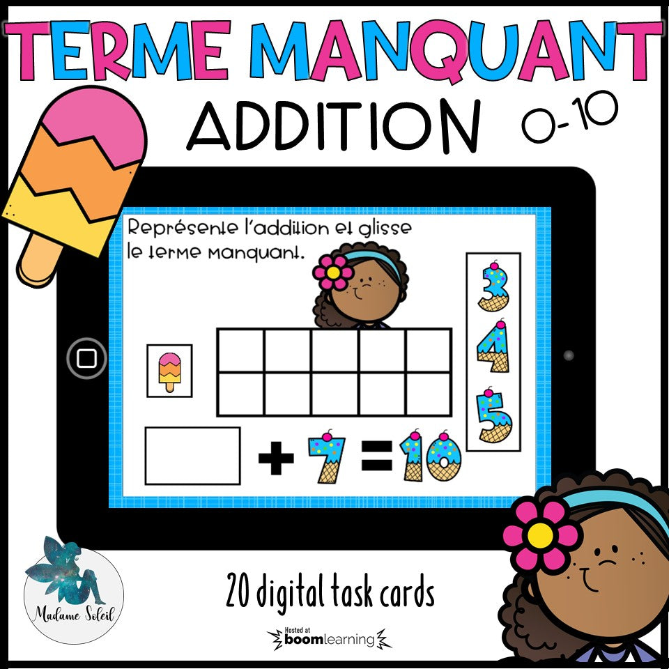 Terme manquant addition 0-10 Boom Cards
