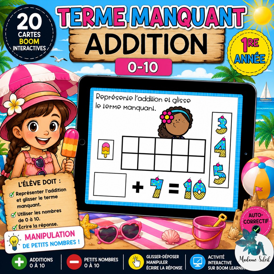 Terme manquant addition 0-10 Boom Cards