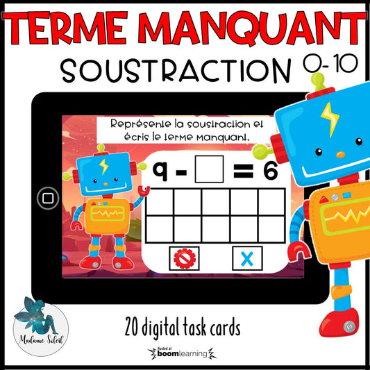 Terme manquant 0-10 soustraction Boom cards