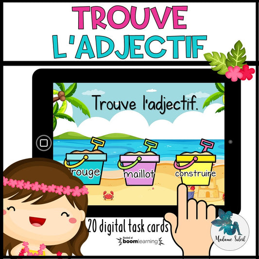 Trouve l’adjectif à la plage – Boom Cards