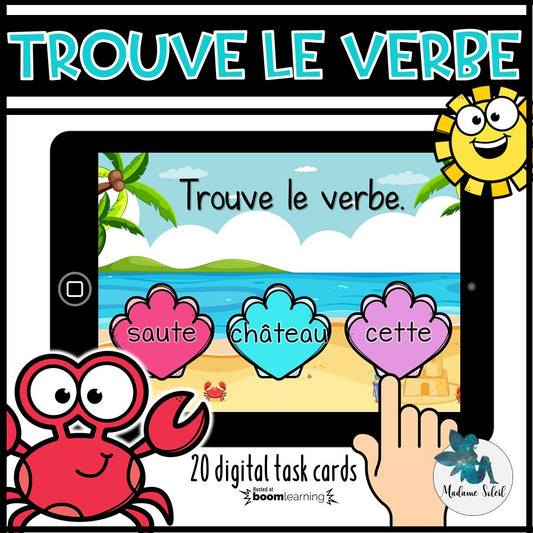 Trouve le verbe à la plage la plage – Boom Cards