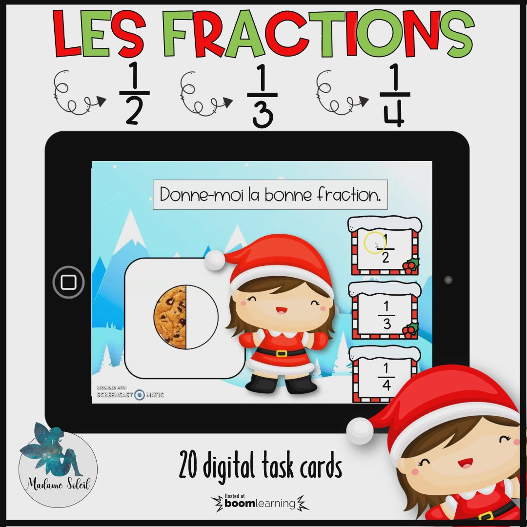 Fractions Noël 1re année | Boom Cards | Madame Soleil